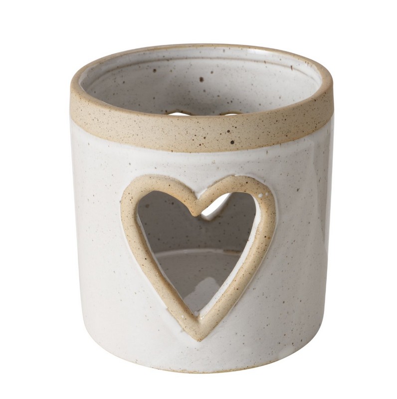 Bicchiere porta tealight con cuore realizzato a mano in gres